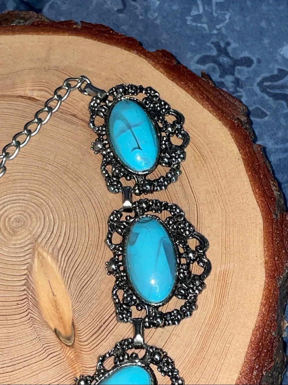 Vintage Boho Turquoise & Silver Filigree Statement Choker Necklace